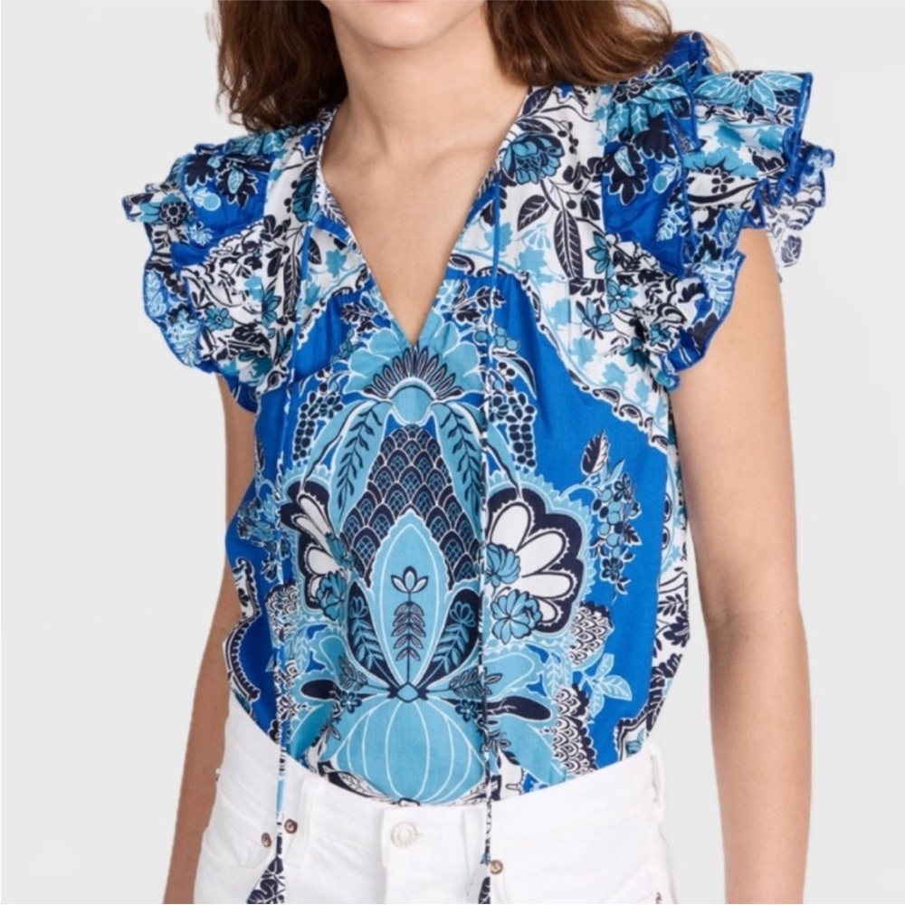 NEW NWT Anthropologie Love the Label Poppy Top Clementine Navy size XS